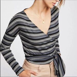 Free People Always with Me Faux Wrap Striped Top Size XS